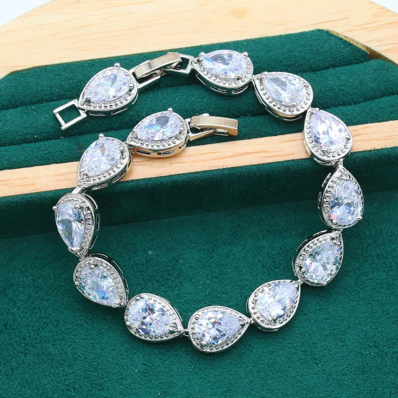XOTICA Women's Vintage Silver Jewelry Set White Zircon Bracelet Earrings Necklace Pendant Ring for Halloween Christmas Gift