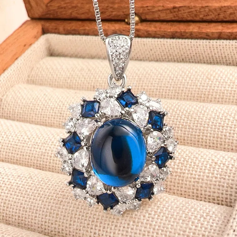 Eco-friendly Copper Vintage Jewelry Set Pigeon Blood Red Cubic Zirconia Iced Out Oval Cut Earrings Necklace for Women Party Gift