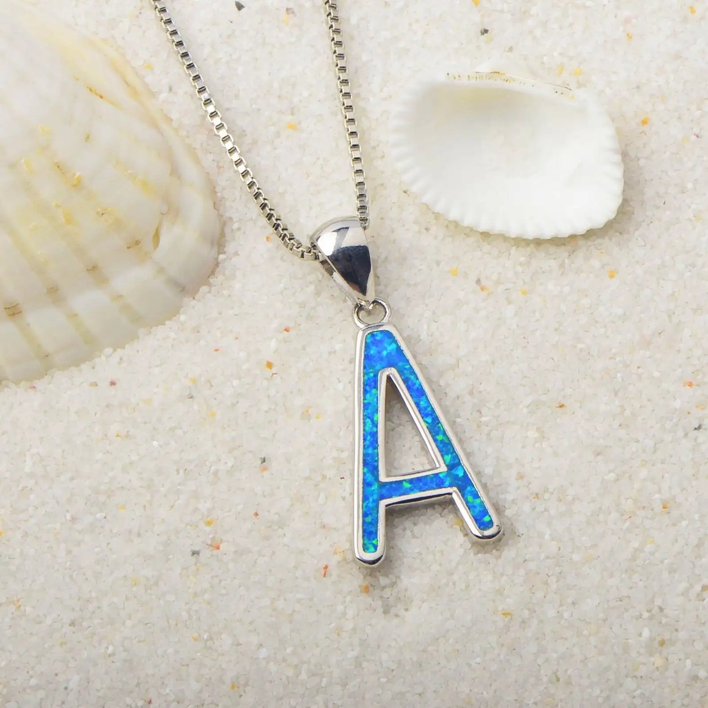Letter A Pendant - Blue Opal Inlaid Silver Plated Initial Jewelry for Women Wholesale