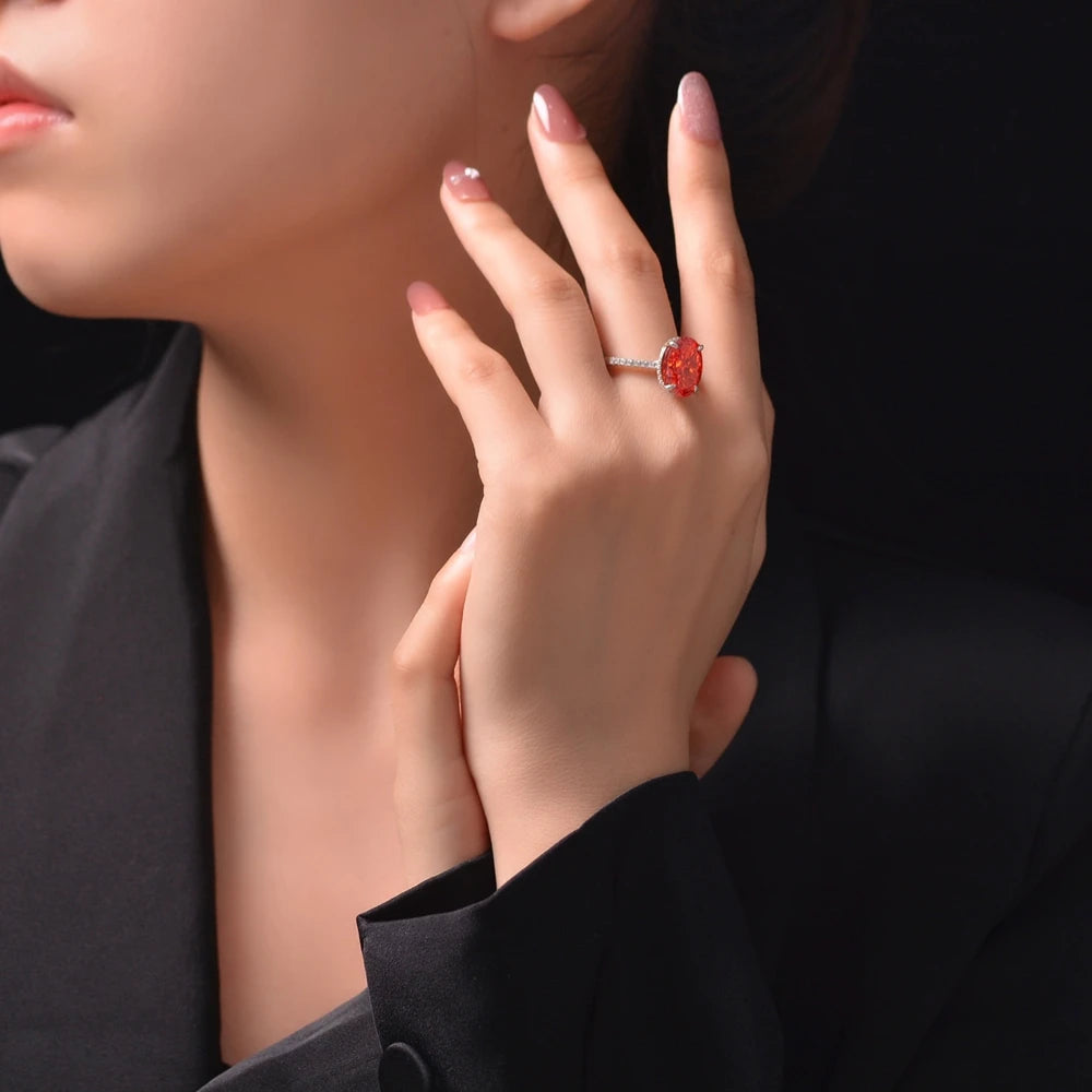 MuShan Jewelry Factory 4ct Padma Red High Carbon Diamond Ring 925 Set With 9*13 European and American Light Luxury