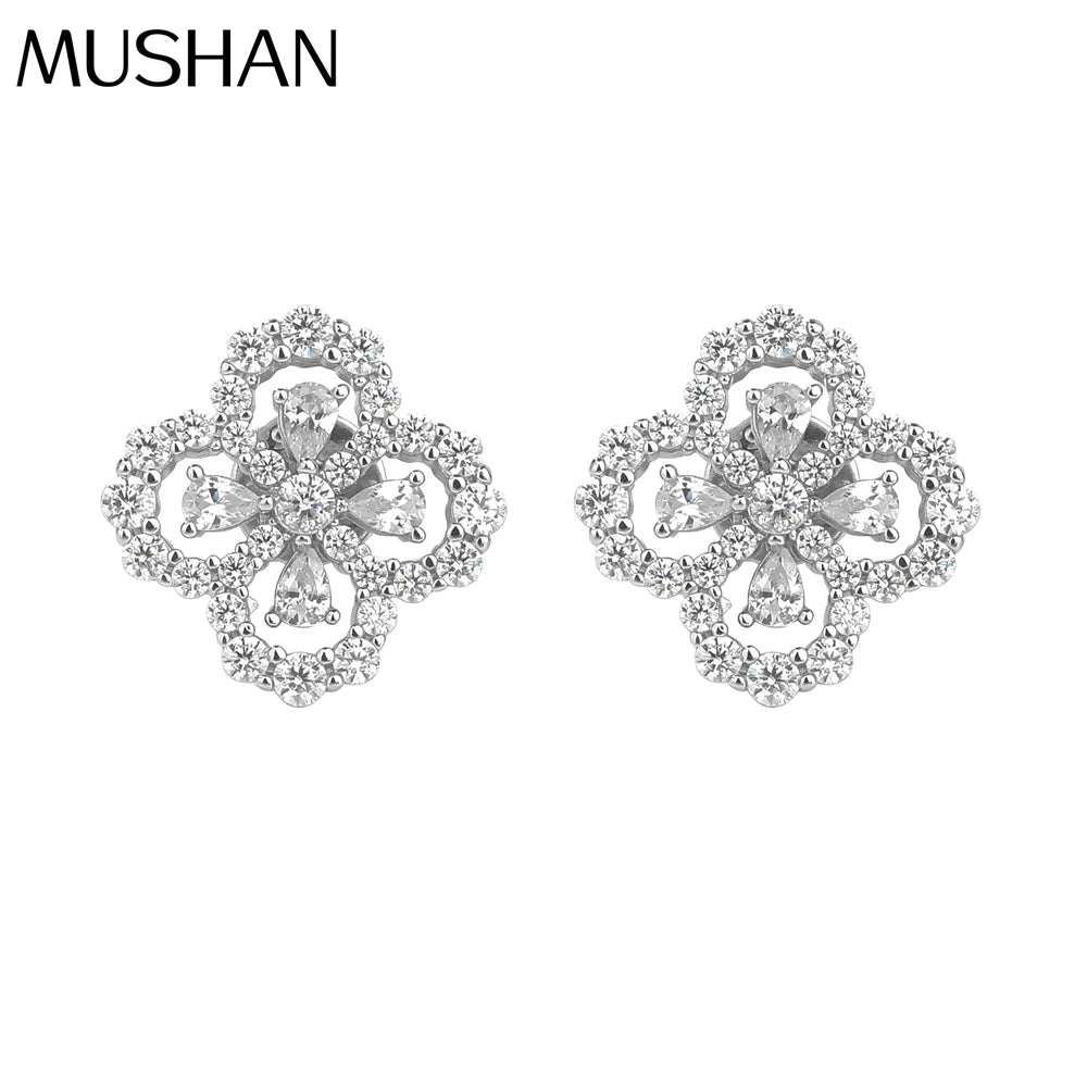 MUSHAN Jewelry Factory 925 Sterling Silver Four Leaf Clover Stud Earrings  Women Light Luxury and High End Jewelry