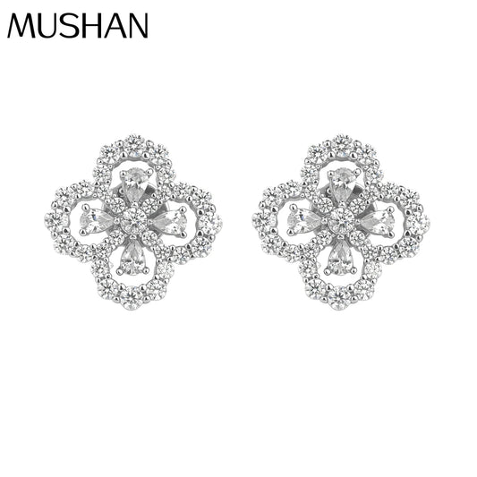 MUSHAN Jewelry Factory 925 Sterling Silver Four Leaf Clover Stud Earrings  Women Light Luxury and High End Jewelry