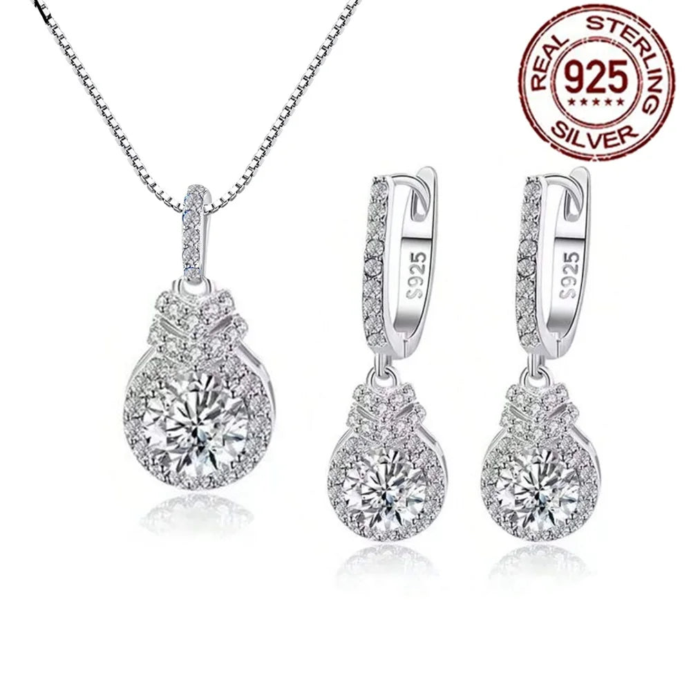 Shimmering White Round Cut Cubic Zirconia S925 Sterling Silver Jewelry Set for Women Anniversaries Special Occasions Ideal Gift