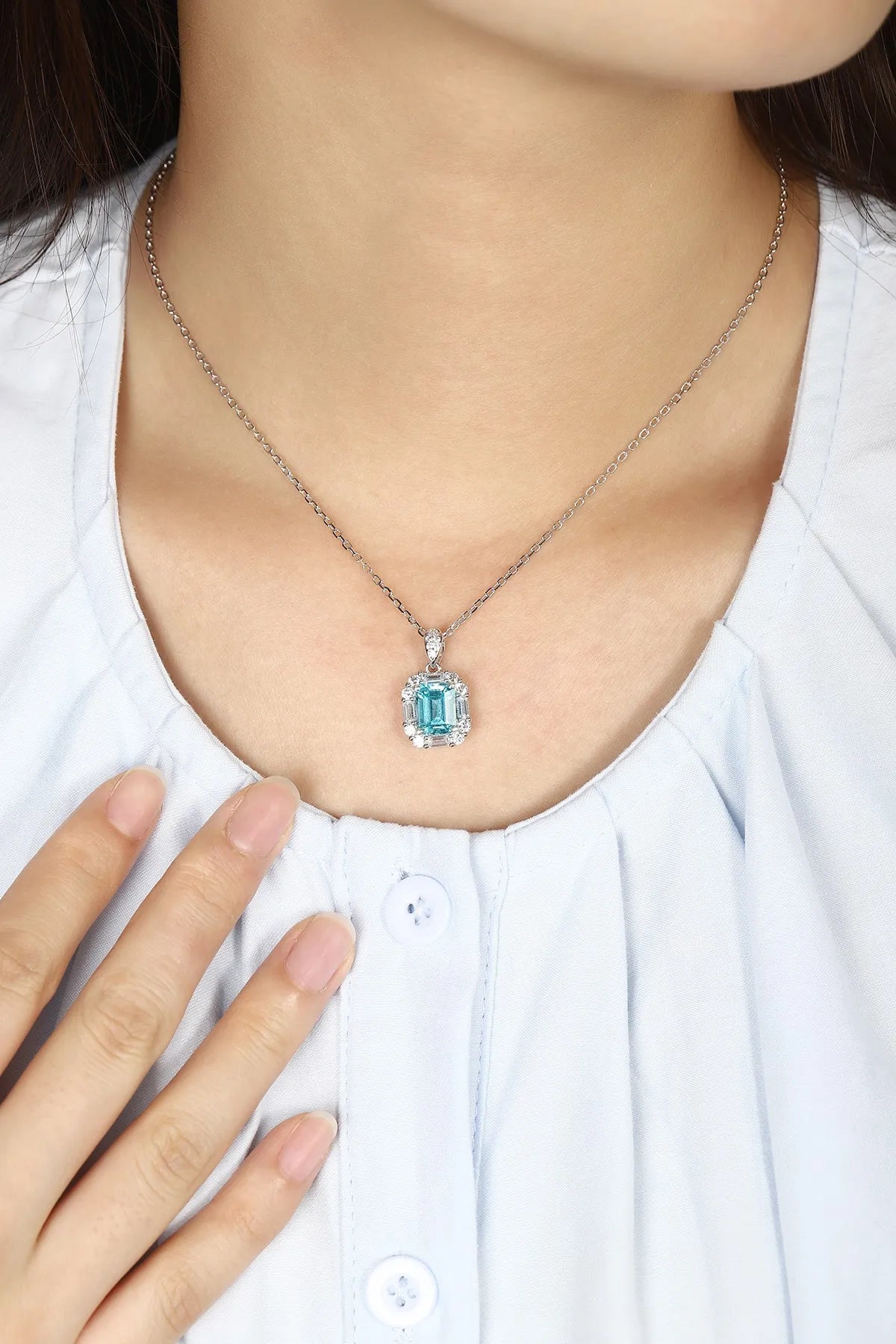 Gemfiori Anster 925 Sterling Silver High-quality Cultivated Paraiba Necklace - Suitable for Parties or As a Gift