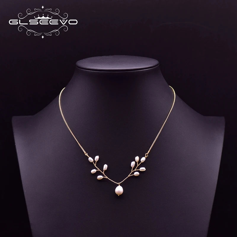 925 Sterling Silver Choker Necklace Natural Freshwater Pearl Flower  Pendant Necklace for Women Fashion Jewelry