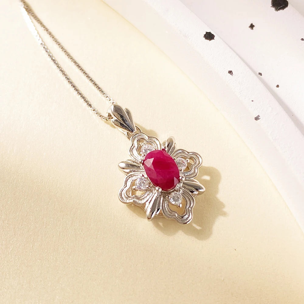 Gioiellieri Natural Ruby Gold Plated 925 Sterling Silver Exquisitely Crafted Claw Setting Gemstone-Inlaid CMA Women's Gift Party Pendant