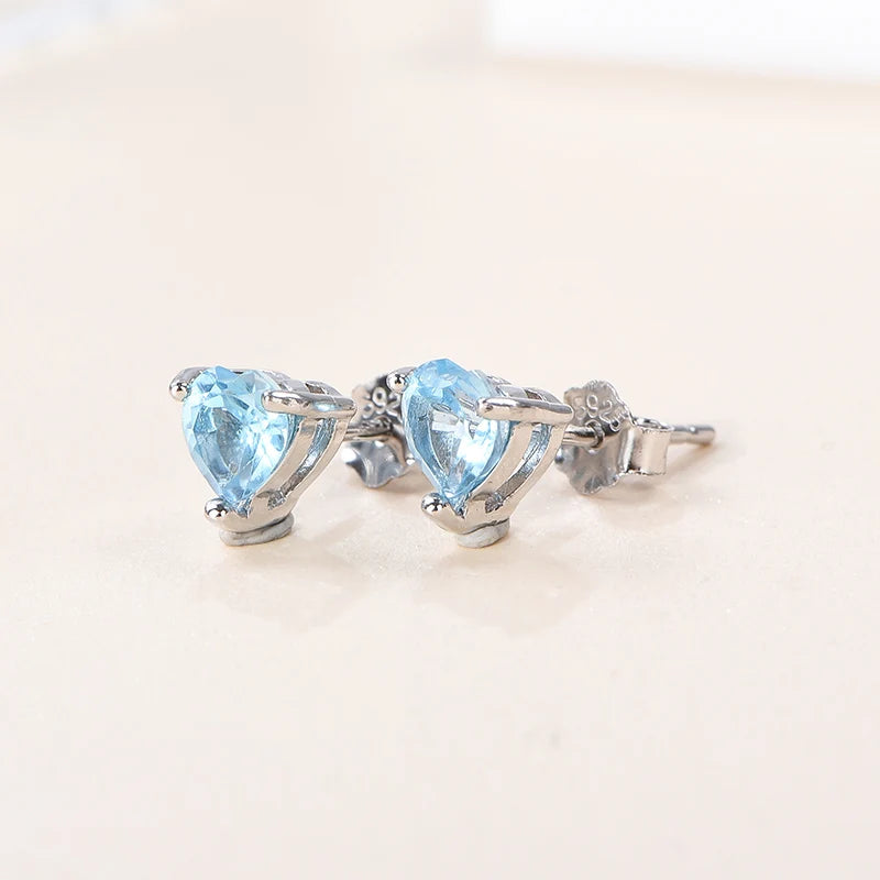 Gioiellieri High Quality 925 Sterling Silver Stud Earrings Featuring Natural Sky Blue Topaz Stone, Elegant Gift For Women