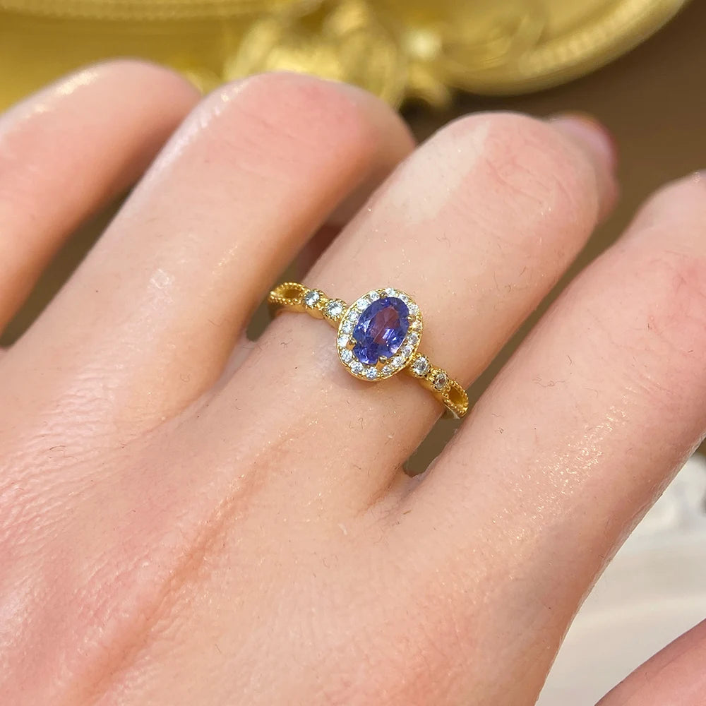 Gioiellieri Genuine Tanzanite Oval Cut Solitaire Ring Rhodium Plated Luxury Ladies Fashion Jewelry Daily Wear Wedding & Anniversary Gift