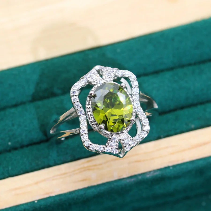 XOTICA 2024 New Olive Green Zircon 925 Sterling Silver Jewelry Sets Wedding Earrings Necklace Pendant Ring Birthday Gifts for Party
