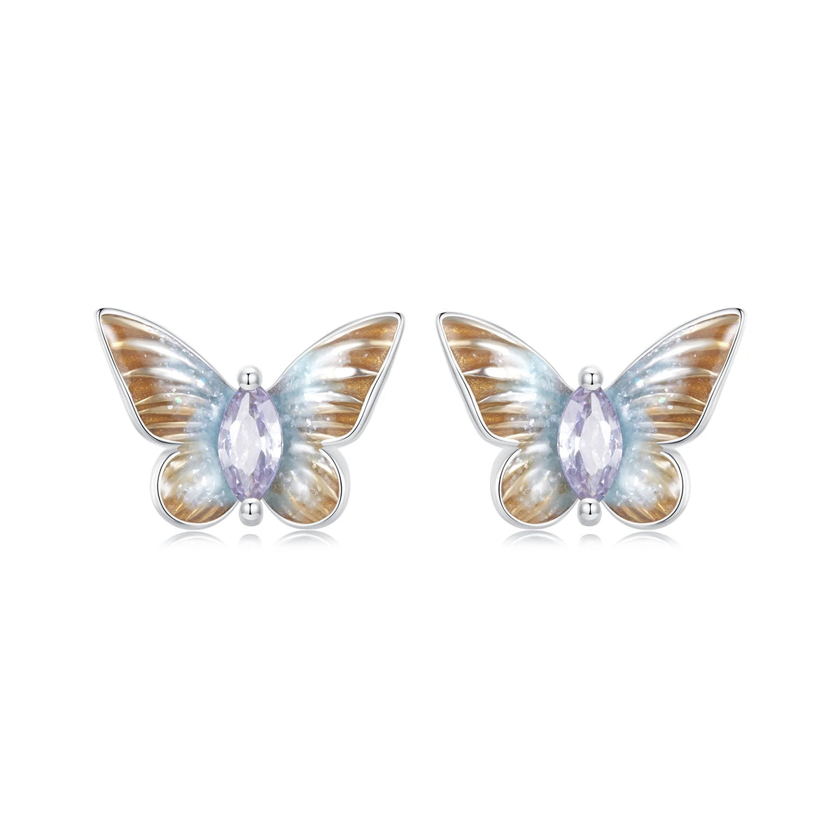 S&S 925 Silver Nature Earring & Ring Set – Butterfly, Cherry Blossom & Kingfisher – Platinum Plated – Collection