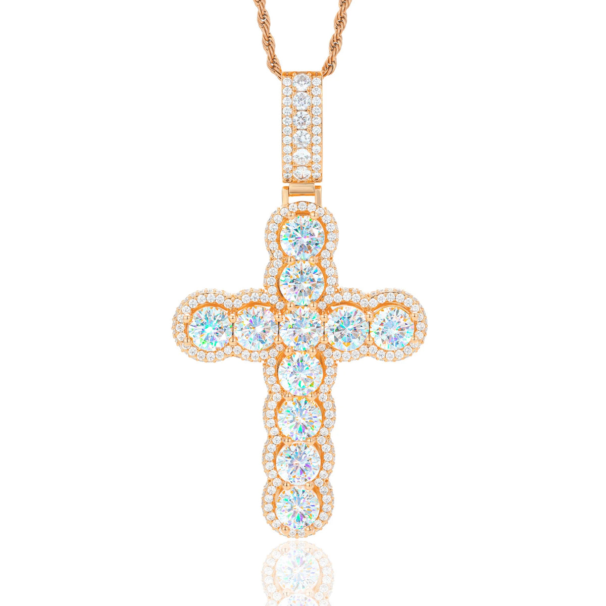 REBEL Luxury Christian Jewelry Hip Hop Cuban Link Chain Gold Plated AAAAA CZ Diamond Iced Out Halo Cross Pendant for Men Women