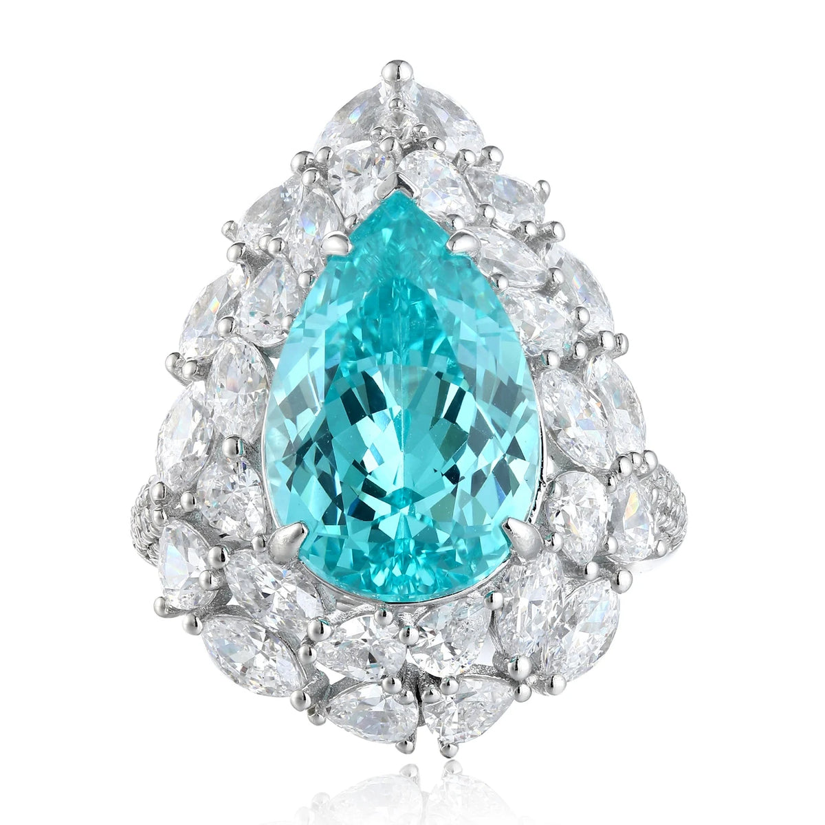 Gemfiori Luxury Jewelry Unisex Wedding Ring Trendy Pear Cut Lab-Grown Paraiba Halo Gift Exquisite Premium Grade Craftsmanship