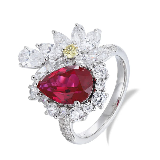Gemfiori Jewelry Trendy High Quality S925 Silver Cultivated Ruby Ring Unisex Engagement Ring for Wedding Party or Gift