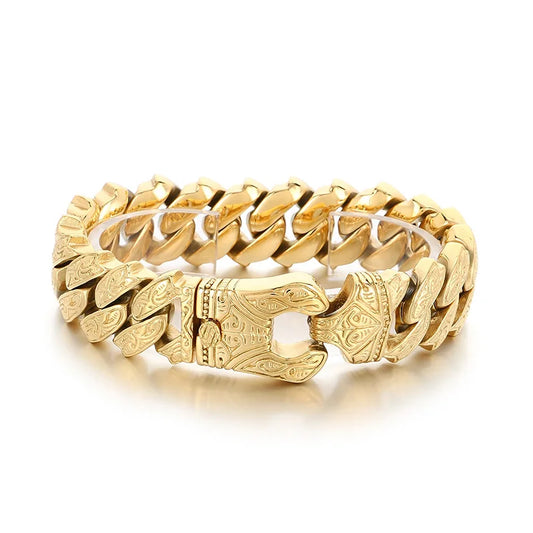 KALEN Fine Jewelry Fashion Cuban Bracelets Men Stainless Steel Nordic Skull Bracelet Homme