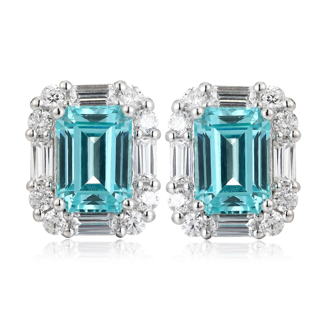 ArtistA S925 Silver Lab Grown Color Gemstone Paraiba Ruby Sapphire Stud Earrings Round White Lab Grown diamond Side Stones Luxurious