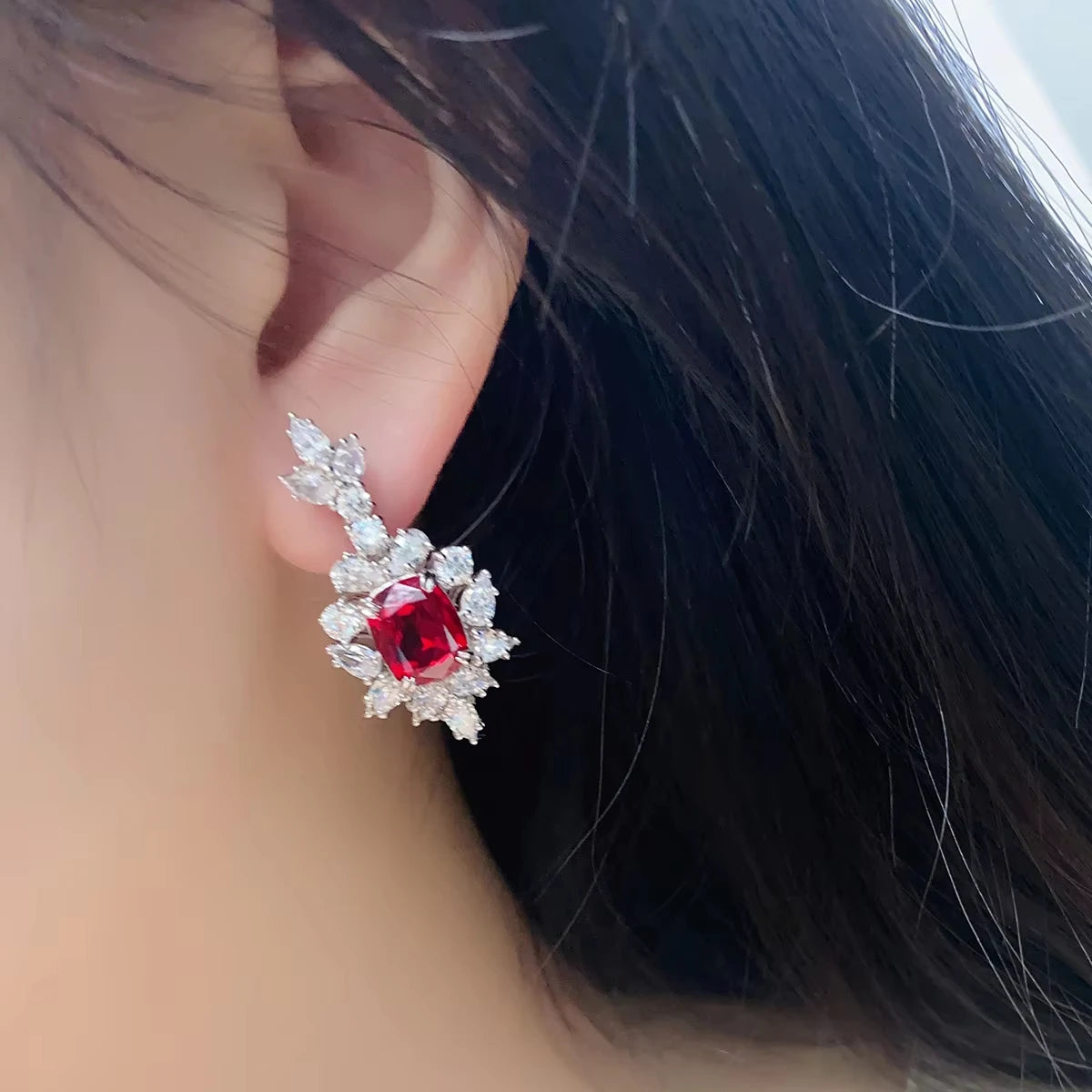 ArtistA Luxury Style Ruby Jewelry Lab Gems Ear Drop Silver Jewelry Sterling Silver Earrings for Women
