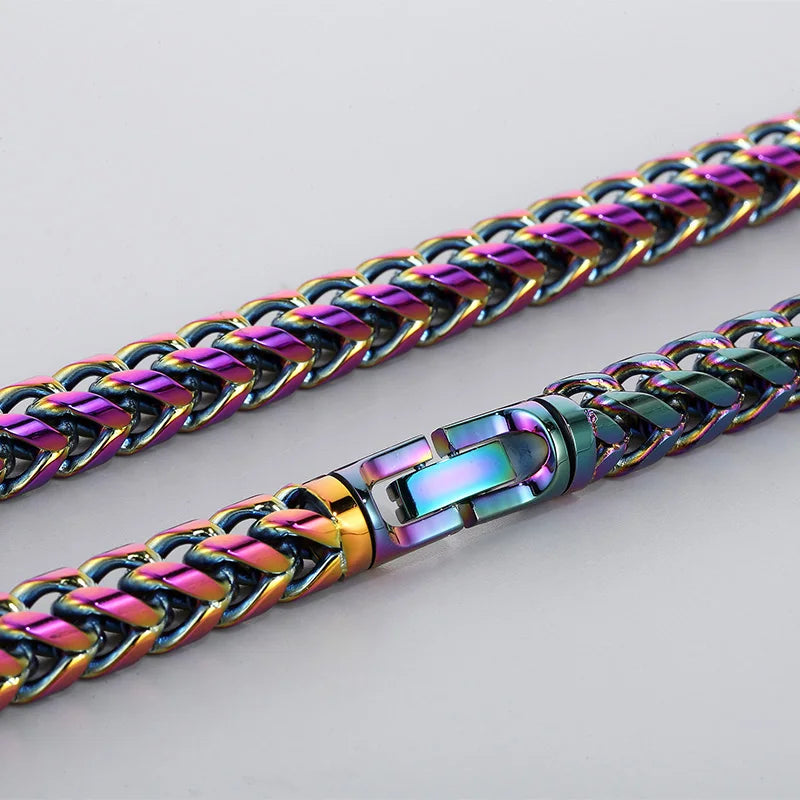 REBEL 650mm Fashion Gold/Silver/Black/Blue/Rainbow Stainless Steel Herringbone Chain Link Necklace