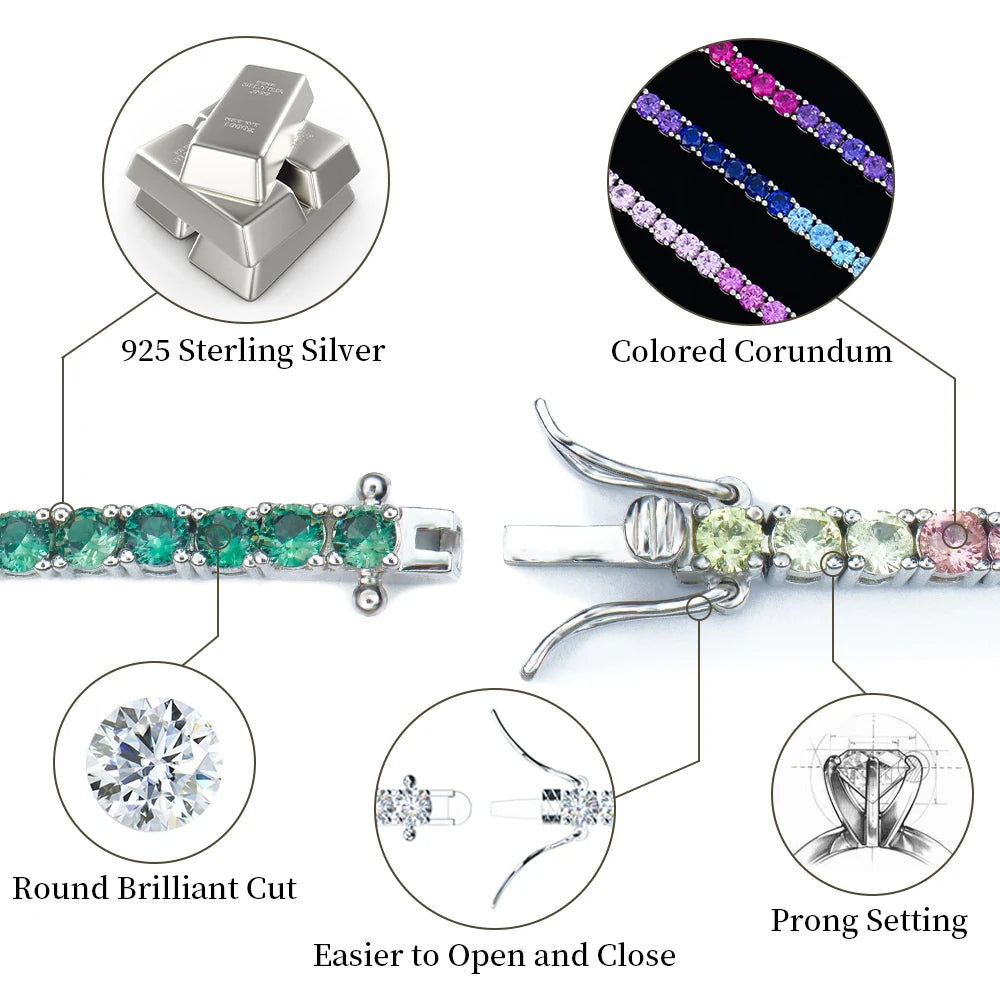 ArtistA High Quality New Style Shiny Diamond 3mm Rainbow Color Corundum Sterling Silver Tennis Moissanite Bracelet Fashion Jewelry
