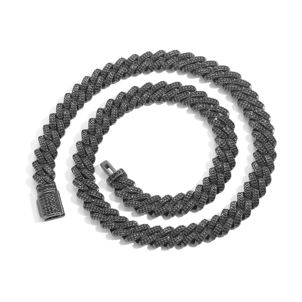 10mm-20mm Iced Out Black CZ Prong Cuban Link Chain Black Gun Plated Brass Rhombus Necklace Hip Hop Jewelry for Men
