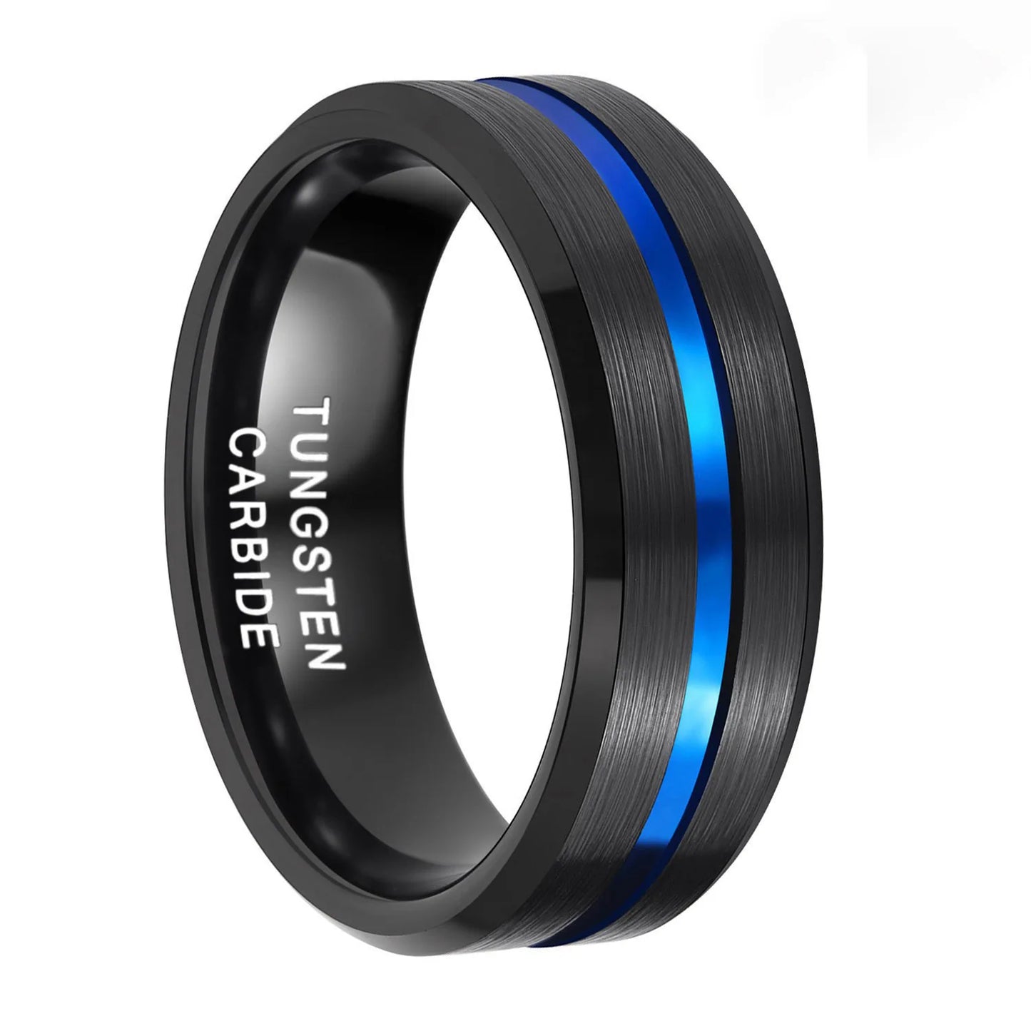 Black Tungsten Carbide Ring Thin Blue Line Inlay Fashion Jewelry Wedding Ring for Men and Women