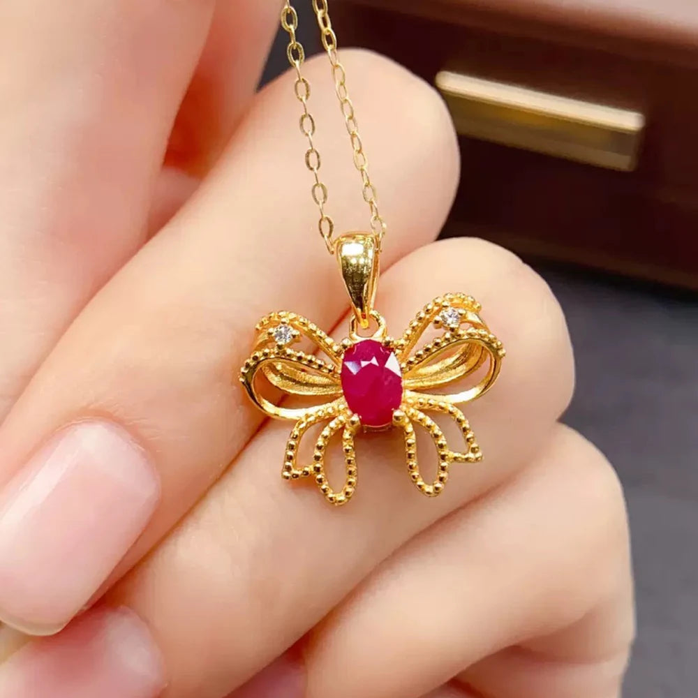 Gioiellieri Natural Ruby Sterling Silver Gold Plated Exquisitely Crafted Claw Setting Gemstone-Inlaid CMA Women's Anniversary Gift Party