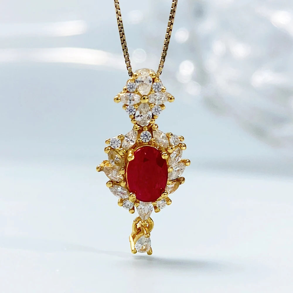 Gioiellieri 925 Silver Ruby Pendant with Natural Red Gemstone for Women July Birthstone Fine Jewelry Wedding Engagement Fashion Jewelry Gift