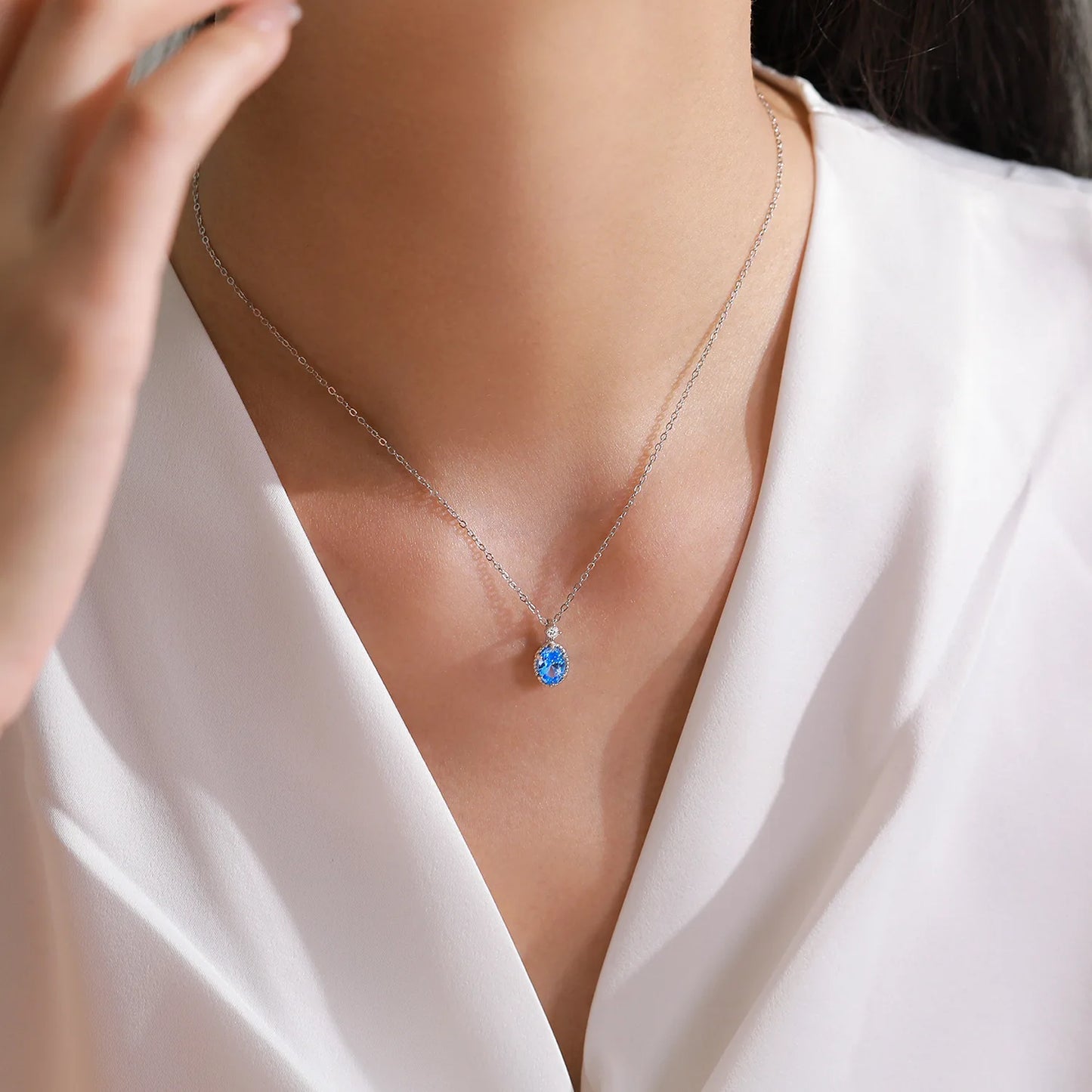 925 Sterling Silver Dreamy Ocean Heart Water Blue Diamond Necklace Earrings Advanced Design Jewelry Set Gift Set