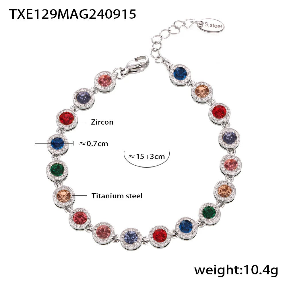 REDheart New Stainless Steel Full Drill 3A Zircon Mixed Color Bracelet PVD Vacuum Electroplating Does Not Fade Necklace Jewelry Set