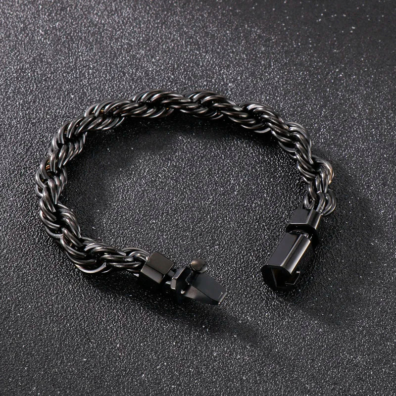 KALEN Unisex 230mm Gold/Silver/Black Stainless Steel Rope Chain Bracelet