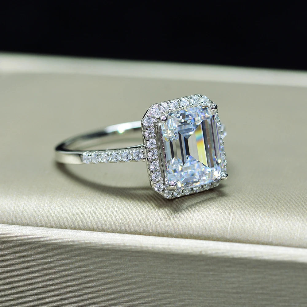 MuShan Jewelry Factory Small Cube Sugar 8*10 High Carbon Diamond Women Ring 4ct Luxurious Group Set 925 Sterling Silver Ring