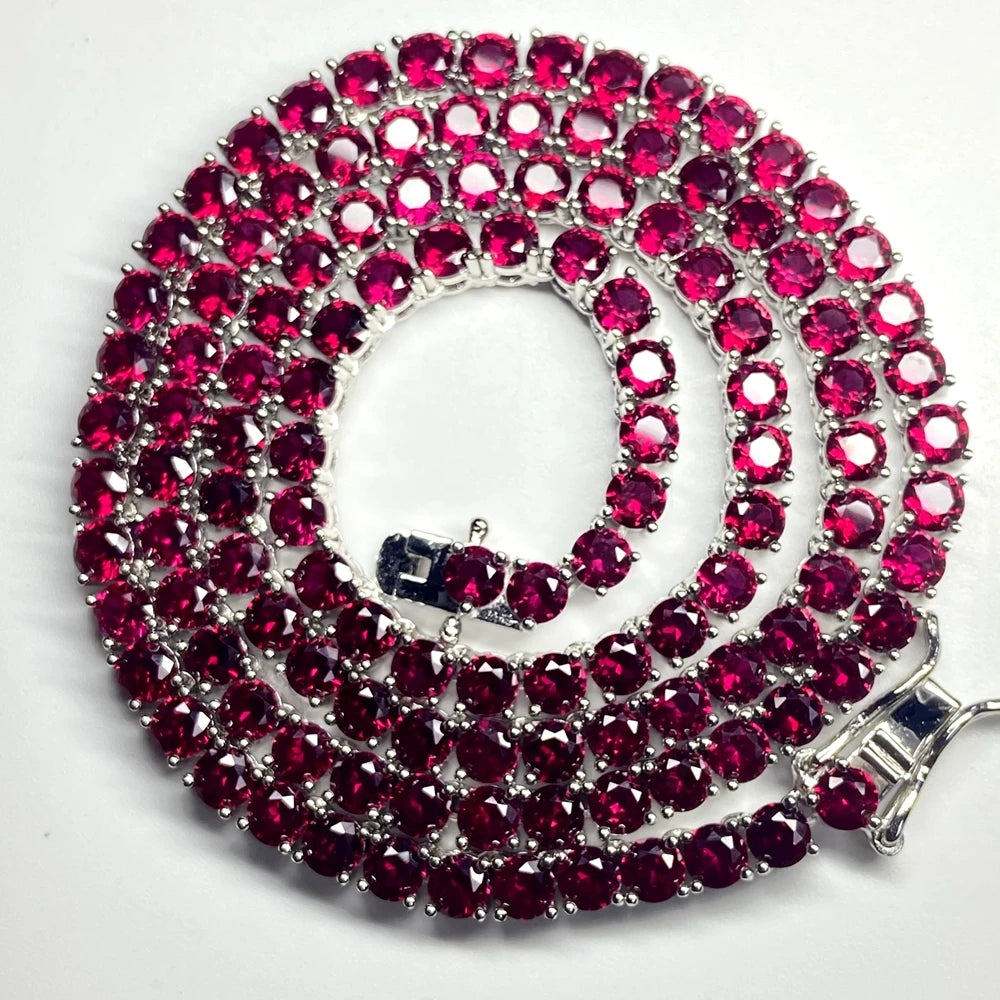 ArtistA Round 4mm Synthetic Ruby 925 Silver Plated Tennis Bracelet for Gift