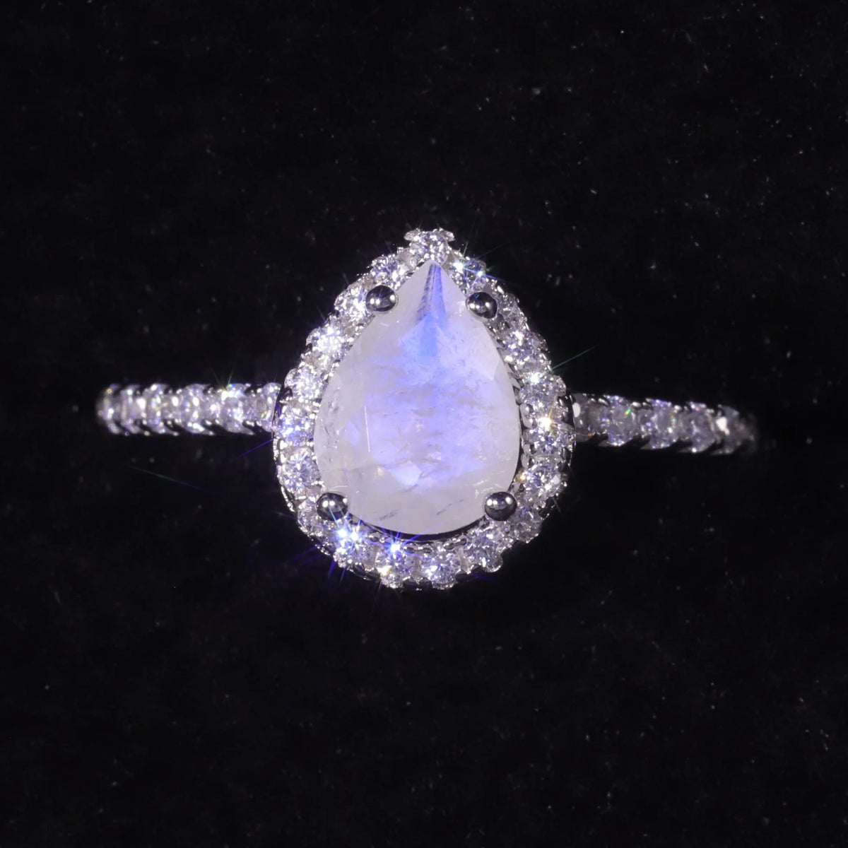 ArtistA KH076 Abiding OEM ODM Factory Pear Cut Moonstone Cz Halo Solid 925 Silver Teardrop Engagement Bridal Half Eternity Rings