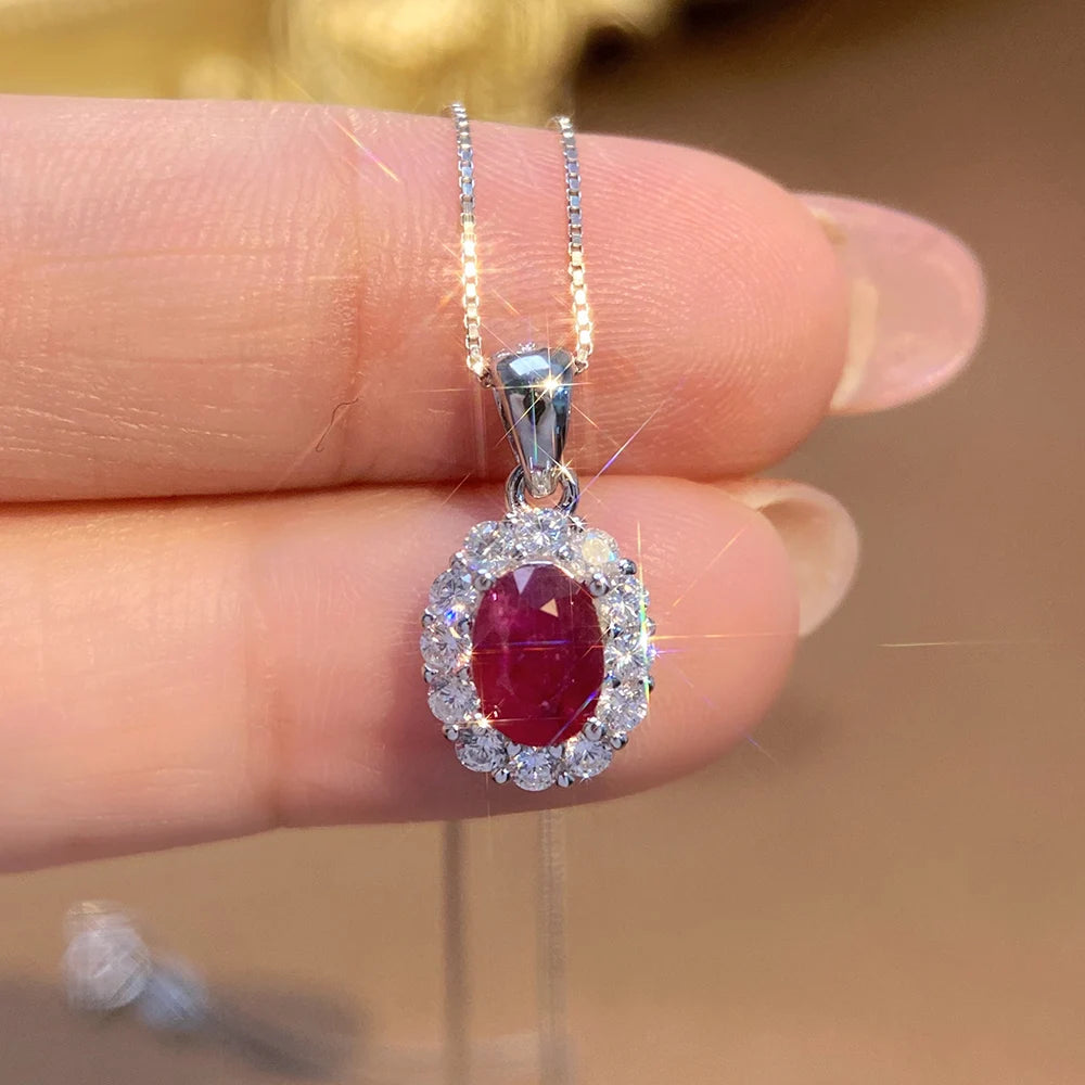 Gioiellieri Natural Red Ruby Pendant Necklace S925 Sterling Silver Fine Jewelry for Women Fashion Gemstone Charm Anniversary Gift