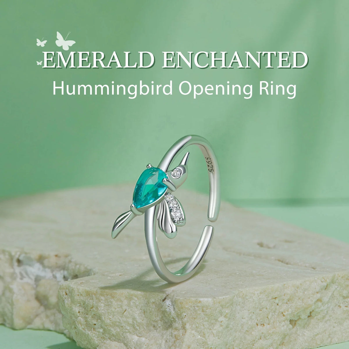 S&S 925 Silver Wings of Nature Earring & Ring Set – Hummingbird, Butterfly & Dragonfly – Platinum Plated – Collection