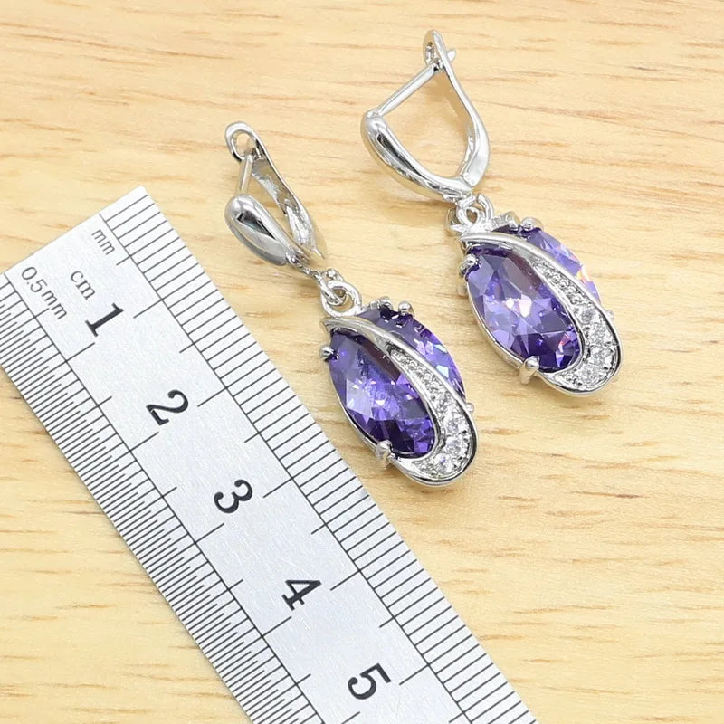 XOTICA 925 Silver Jewelry Set for Women Wedding Amethyst Bracelet Necklace Pendant Birthday Gift for Engagement Party