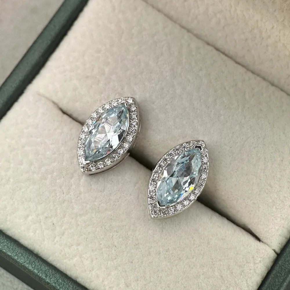 MuShan Jewelry Factory 5 * 10 Sea Blue Diamond S925 Pure Silver Earnail Women Light Luxury Earrings Hot Sale Ring