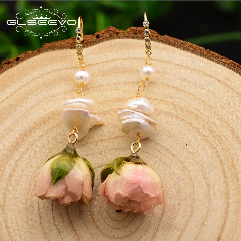 Natural Fresh Water Baroque Pearl Really Flower Drop Earrings for Women Party Earrings Handmade Jewelry