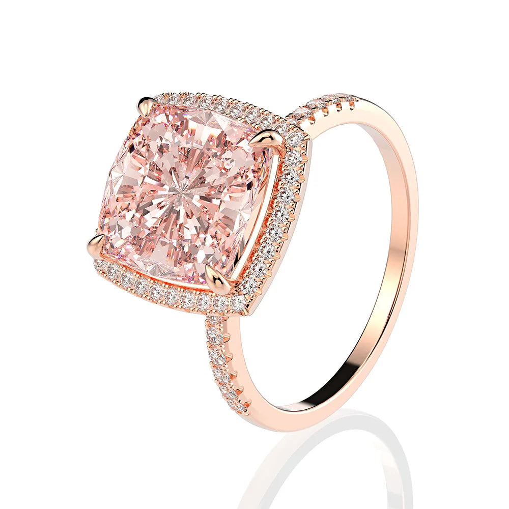 MuShan Jewelry Factory New 5 Carat Sterling Silver Morgan Pink Fat Square 10*10 High Carbon Diamond Ring Exudes Sense of Luxury