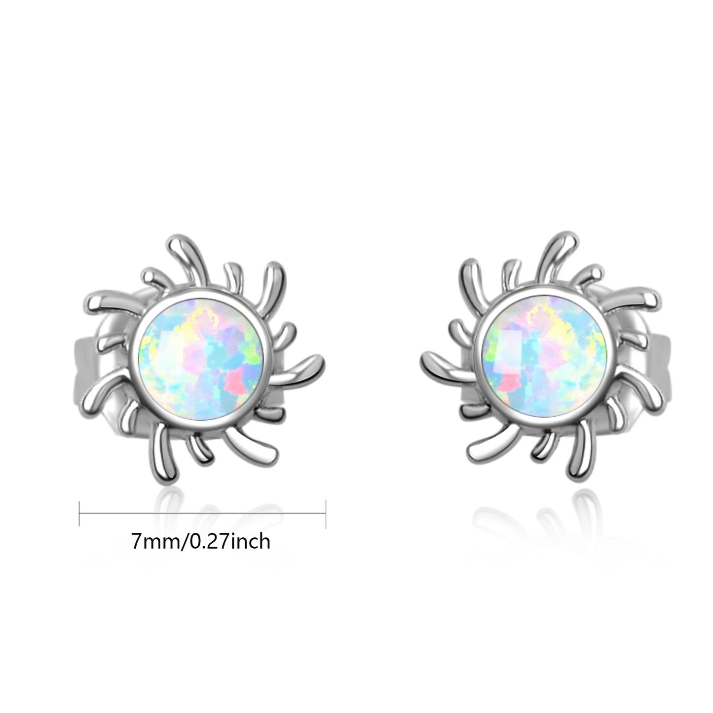 Aobao Silver Plated Brass Opal Christian Stud Earrings Bohemian Style Women's Gift