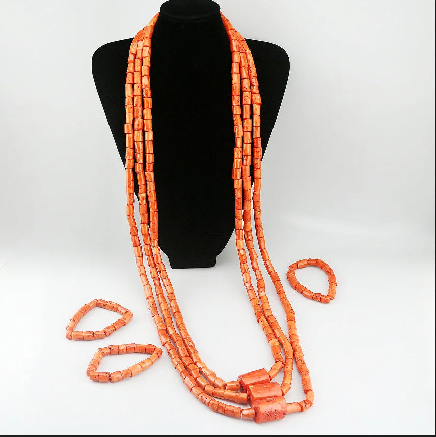 Zhuerrui Elegant Red Coral Beads Design Set Gold Accessories Necklace Sets Exquisite Craftsmanship Suitable for Party CL3166