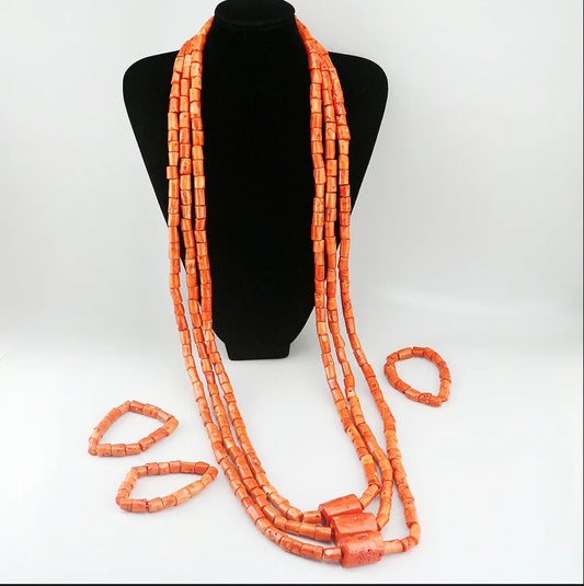 Zhuerrui Elegant Red Coral Beads Design Set Gold Accessories Necklace Sets Exquisite Craftsmanship Suitable for Party CL3166