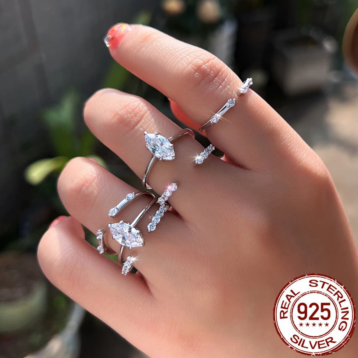 S&S 925 Sterling Silver CZ Stackable Ring Collection – Adjustable & Sized – Collection