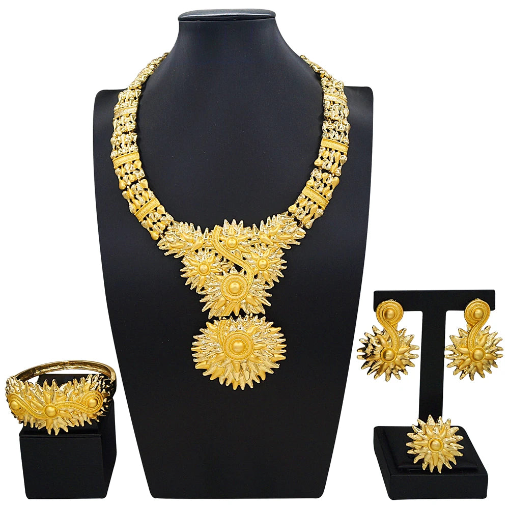 Zhuerrui's Latest Luxurious Gold-plated Jewelry Four-piece Set, Exquisite and Textured Designer Jewelry, African Wedding Gift