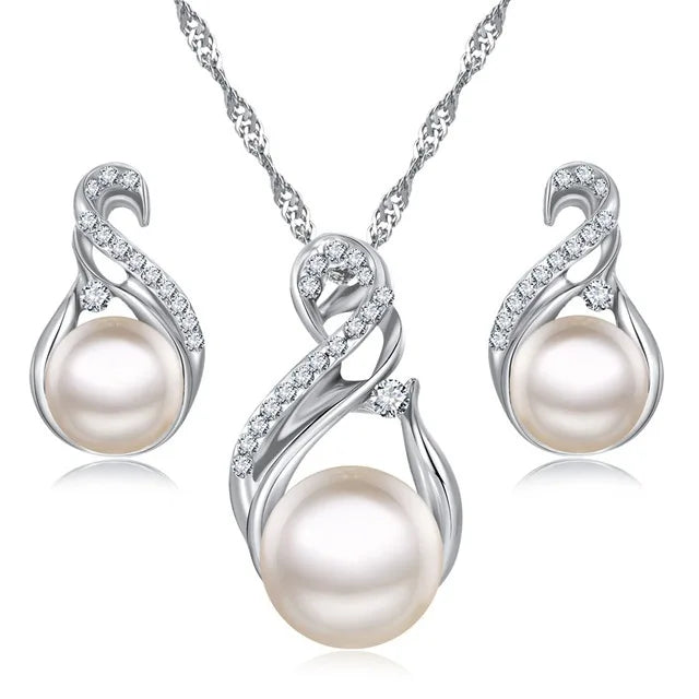 S&S Geometric Figure-8 Pearl & Crystal Necklace & Earring Set – Collection