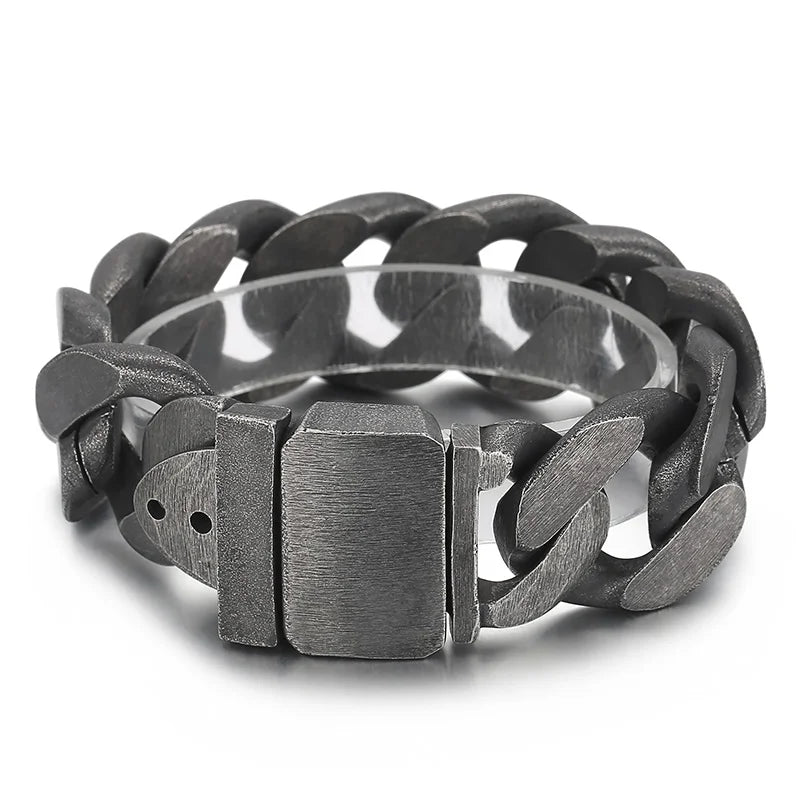 VIKING Mens Hip-Hop Wide Matte Link Bracelet – Silver, Gold & Black Stainless Steel