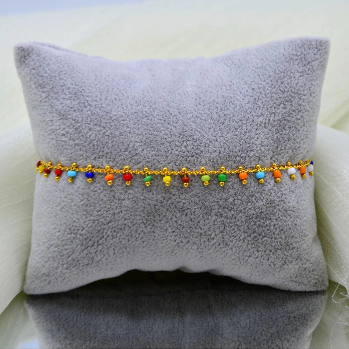 High-End Bohemian Style Light Luxury Stainless Steel Colored Rice Bead Anklet Cross-Border Fashion Trend Wholesale