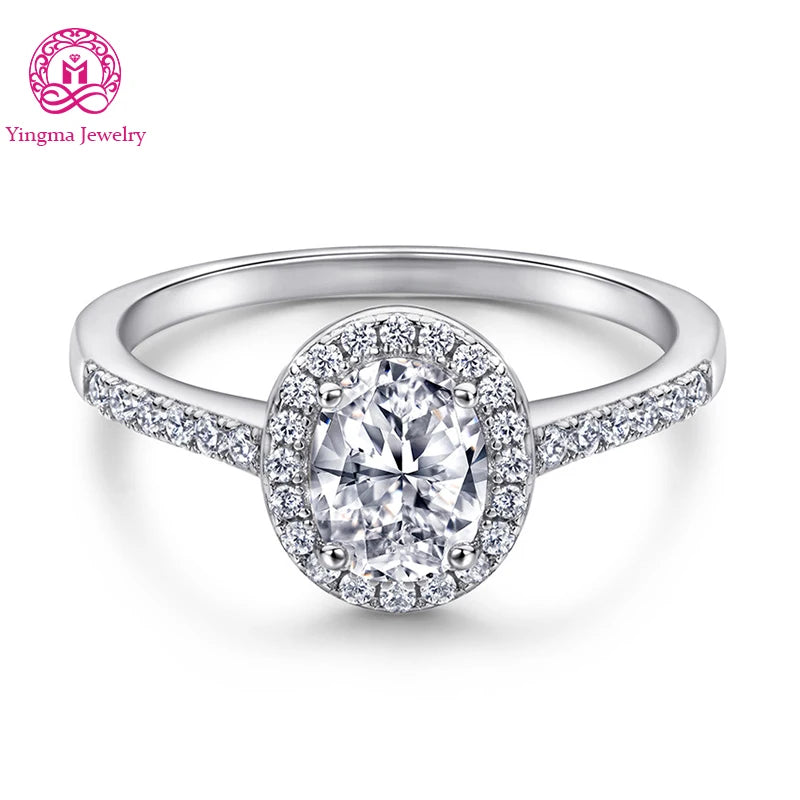Gioiellieri Oval Cut Four Prong Single Halo Half Pave Shoulders Lab Grown Diamond Ring 1.5ct D VVS1 9K 10K 14K 18K Gold Women Fine Jewelry