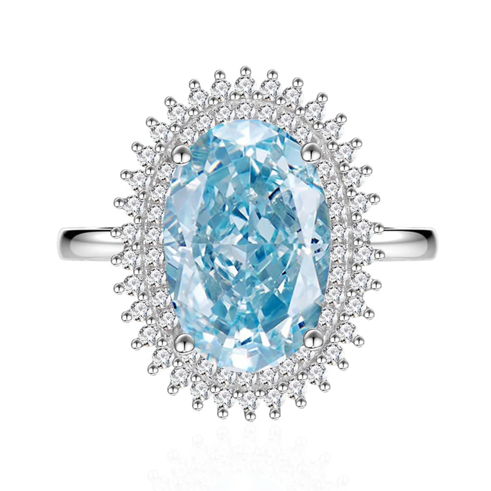 MuShan Jewelry Factory 6.5 Carat Parsipa Green Ice Flower Cutting Ring 925 Sterling Silver Oval 8 * 12mm High Carbon Diamond