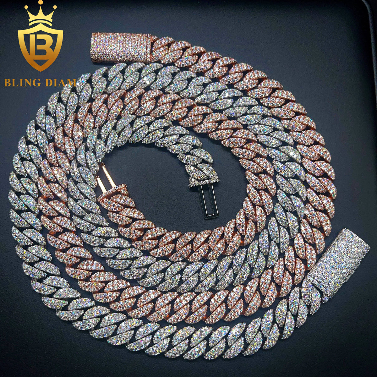 BiG-BOSS In Stock 12mm Moissanite Cuban Link Chain Necklace Iced Out 925 Silver diamond Rose Gold Cuban Chain Hi Hop Rapper Jewelry