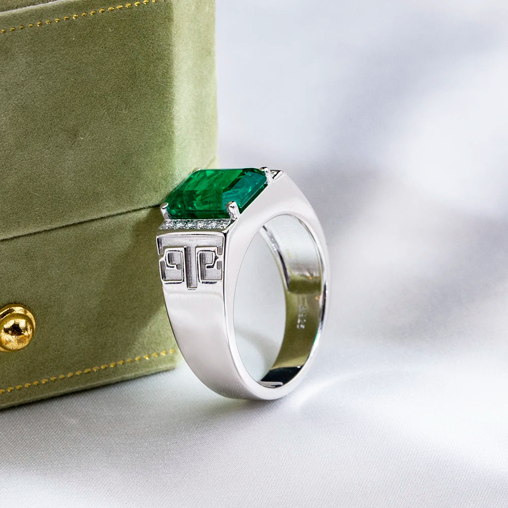 Custom Ring Jewelry MSR-1849 Emerald Cut 925 Sterling Silver 6ct Lab Grown Emerald Ring